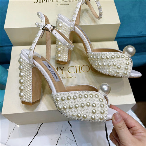 High Quality Luxury Jimmy Choo Pearl Block Heels alternate view