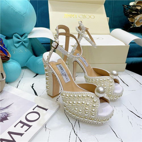 High Quality Luxury Jimmy Choo Pearl Block Heels – Style 05143