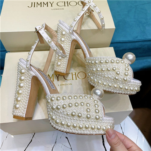 High Quality Luxury Jimmy Choo Pearl Block Heels – Style 05143 alternate view