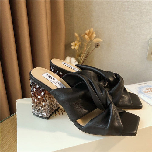 High Quality Luxury Jimmy Choo Block Heels Slippers