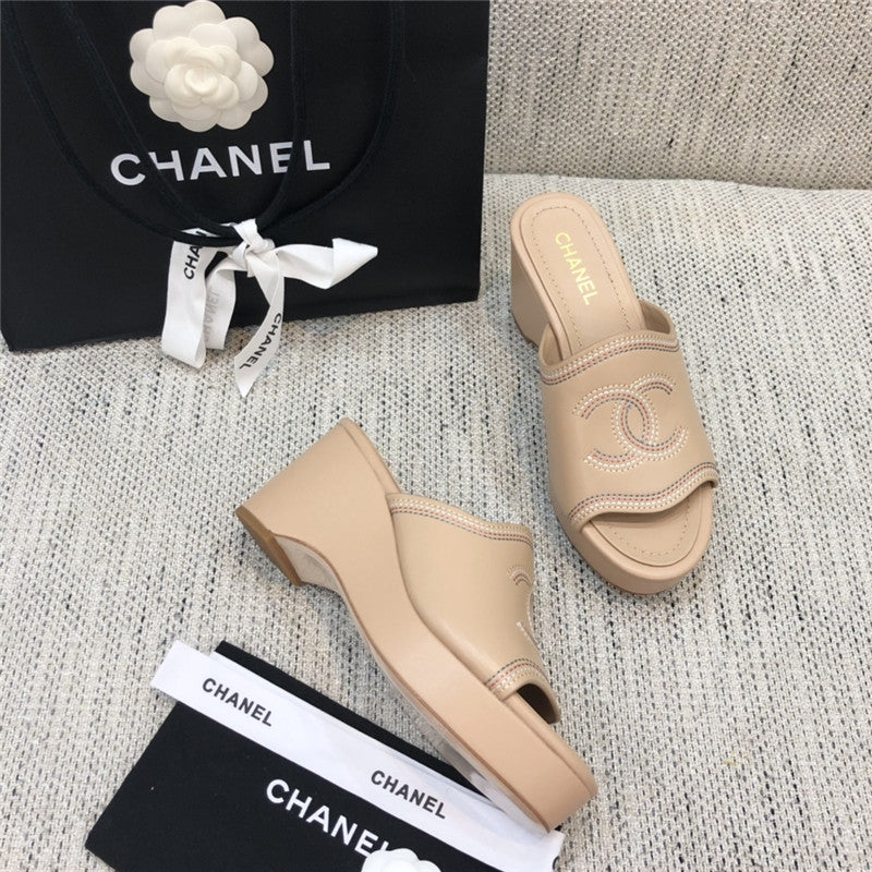 High Quality Luxury Chanel Platform High Heel Slippers – Style 45702 product detail