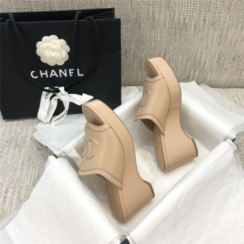 High Quality Luxury Chanel Platform High Heel Slippers – Style 45702 product detail