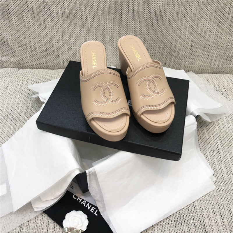 High Quality Luxury Chanel Platform High Heel Slippers – Style 45702