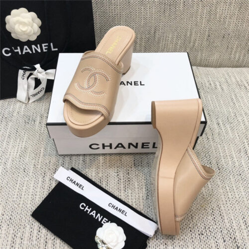 High Quality Luxury Chanel Platform High Heel Slippers – Style 45702 product detail