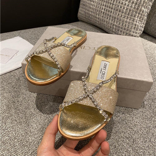 High Quality Luxury Jimmy Choo Rhinestone Flat Slippers – Style 50743 product detail