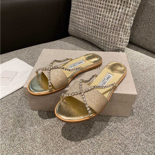 High Quality Luxury Jimmy Choo Rhinestone Flat Slippers – Style 50743 alternate view