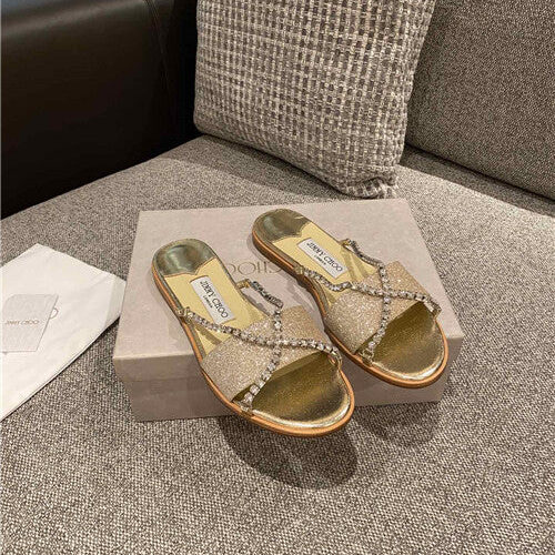 High Quality Luxury Jimmy Choo Rhinestone Flat Slippers – Style 50743 product detail