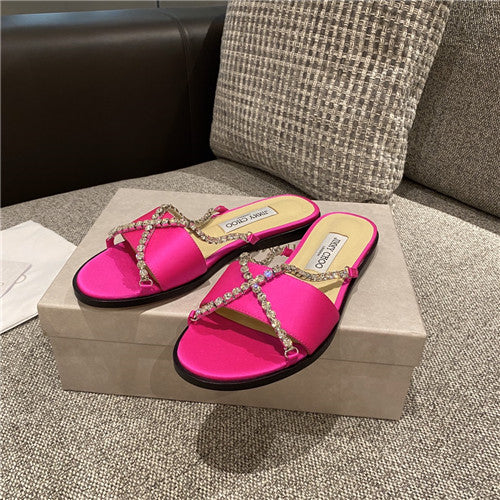 High Quality Luxury Jimmy Choo Rhinestone Flat Slippers – Style 43959