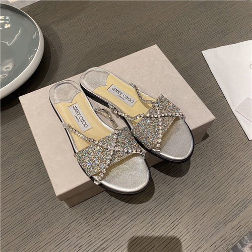 High Quality Luxury Jimmy Choo Rhinestone Flat Slippers alternate view