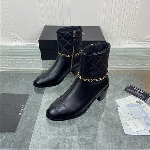 High Quality Luxury Chanel Chain Thick Heel Ankle Boots