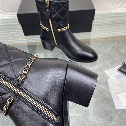High Quality Luxury Chanel Chain Thick Heel Ankle Boots product detail
