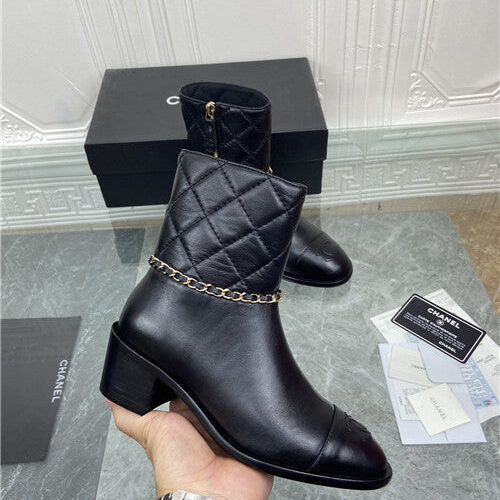 High Quality Luxury Chanel Chain Thick Heel Ankle Boots product detail