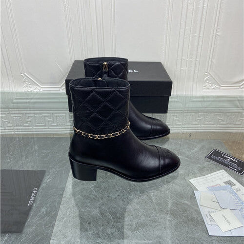High Quality Luxury Chanel Chain Thick Heel Ankle Boots alternate view