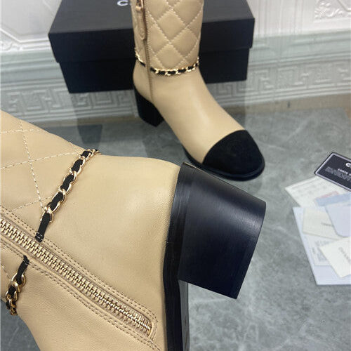 High Quality Luxury Chanel Chain Thick Heel Ankle Boots – Style 86374 product detail