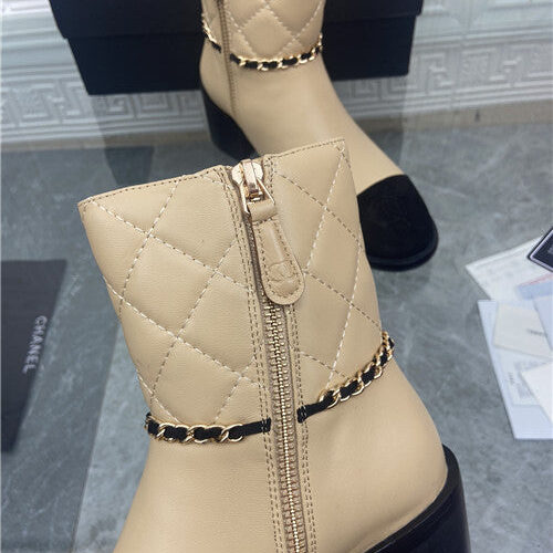 High Quality Luxury Chanel Chain Thick Heel Ankle Boots – Style 86374 product detail