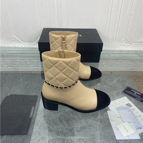 High Quality Luxury Chanel Chain Thick Heel Ankle Boots – Style 86374 product detail