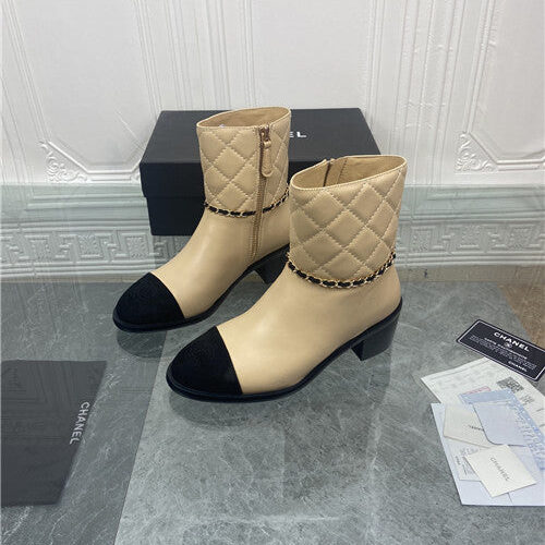 High Quality Luxury Chanel Chain Thick Heel Ankle Boots – Style 86374
