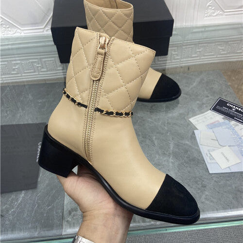 High Quality Luxury Chanel Chain Thick Heel Ankle Boots – Style 86374 product detail