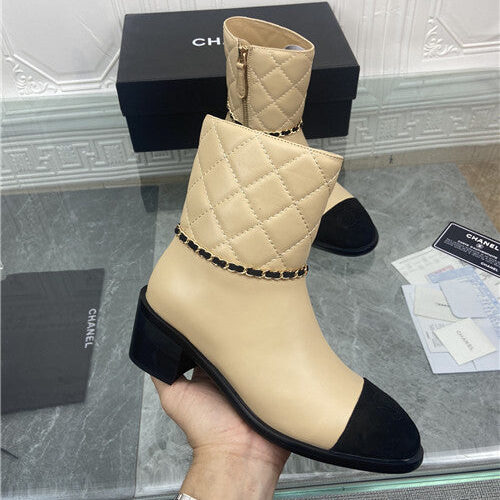 High Quality Luxury Chanel Chain Thick Heel Ankle Boots – Style 86374 product detail