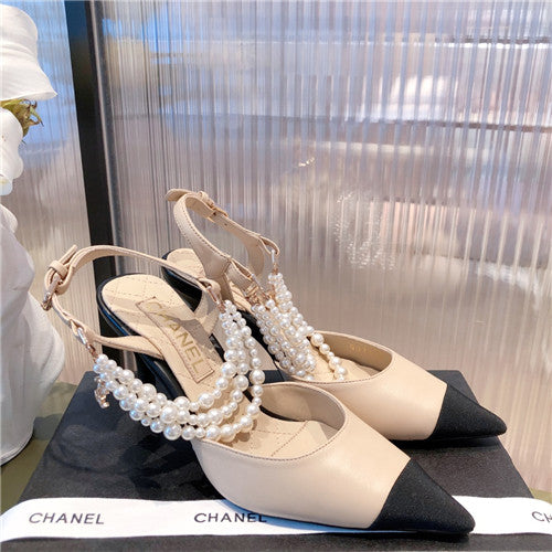 High Quality Luxury Chanel High Heel Pointed Pearl Sandals – Style 84262