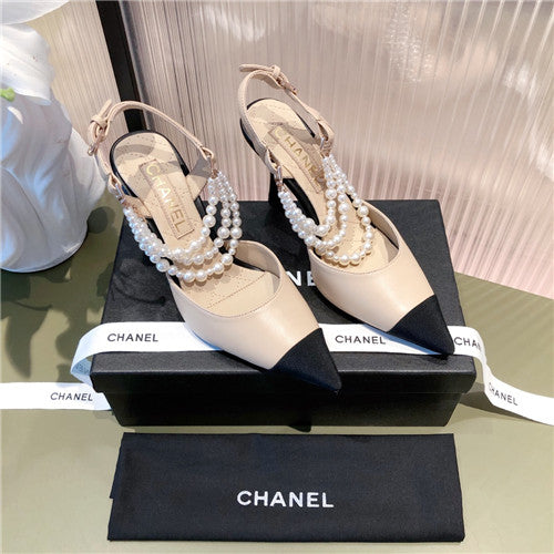 High Quality Luxury Chanel High Heel Pointed Pearl Sandals – Style 84262 alternate view