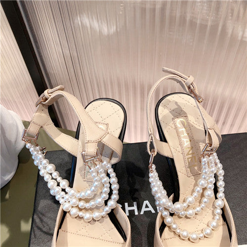 High Quality Luxury Chanel High Heel Pointed Pearl Sandals – Style 84262 product detail