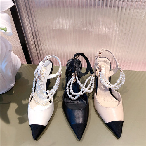 High Quality Luxury Chanel High Heel Pointed Pearl Sandals – Style 84262 product detail
