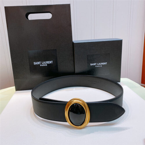 High Quality Luxury YSL Smooth Round Buckle Belt