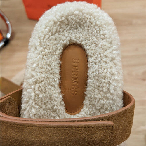 High Quality Luxury Hermes Lamb Wool Flat Slippers product detail