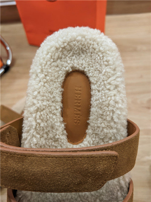 High Quality Luxury Hermes Lamb Wool Flat Slippers product detail