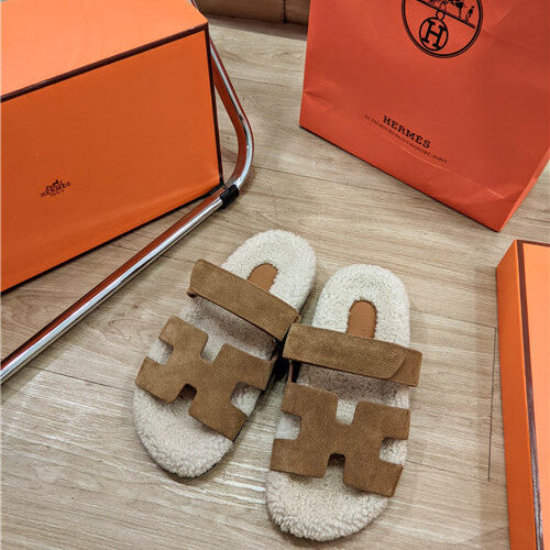 High Quality Luxury Hermes Lamb Wool Flat Slippers product detail