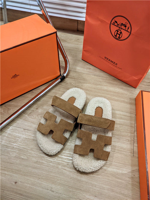 High Quality Luxury Hermes Lamb Wool Flat Slippers product detail