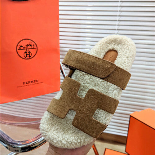 High Quality Luxury Hermes Lamb Wool Flat Slippers product detail