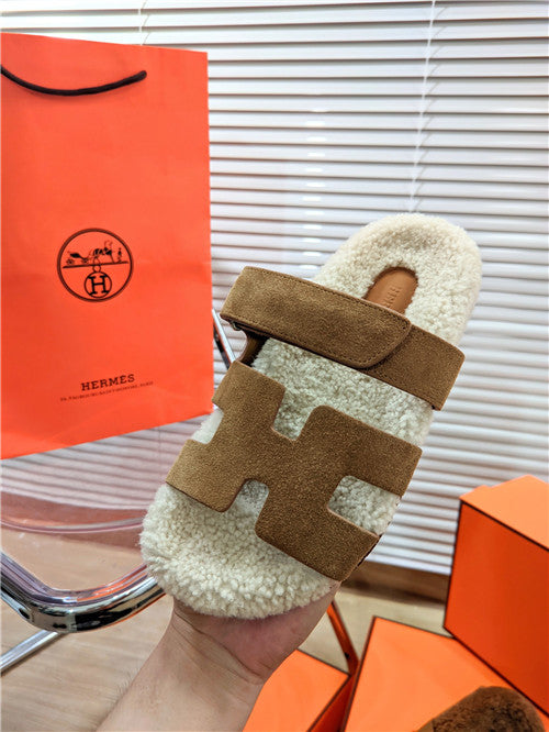 High Quality Luxury Hermes Lamb Wool Flat Slippers product detail