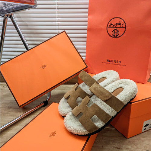 High Quality Luxury Hermes Lamb Wool Flat Slippers product detail