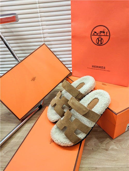 High Quality Luxury Hermes Lamb Wool Flat Slippers product detail