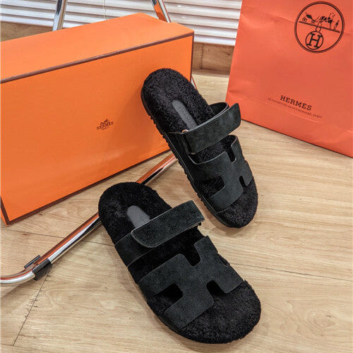High Quality Luxury Hermes Lamb Wool Flat Slippers – Style 09923