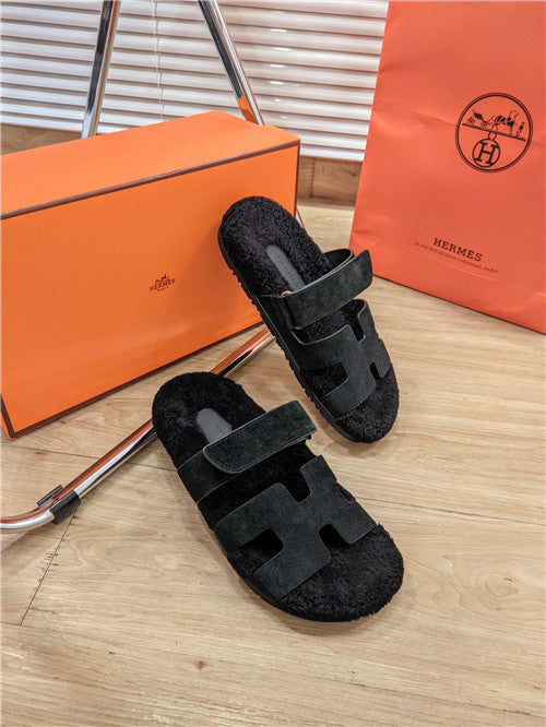 High Quality Luxury Hermes Lamb Wool Flat Slippers – Style 09923