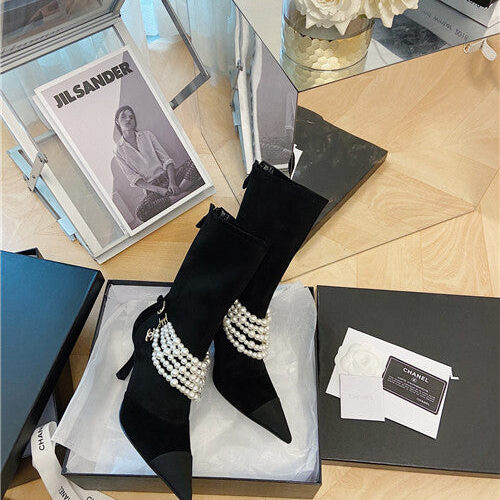 High Quality Luxury Chanel Pearl Boots alternate view