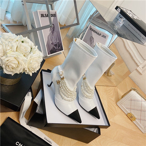 High Quality Luxury Chanel Pearl Boots – Style 25478