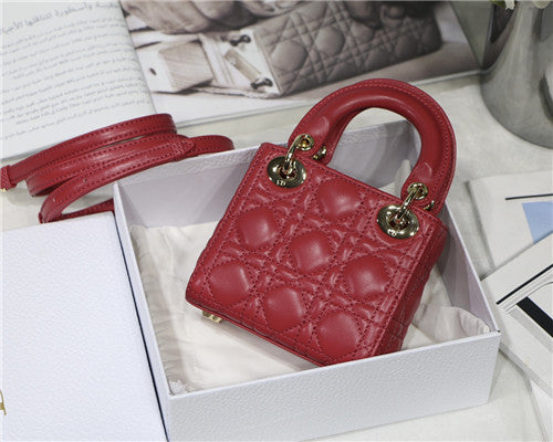 High Quality Luxury Dior Mini Lady Bag Red alternate view