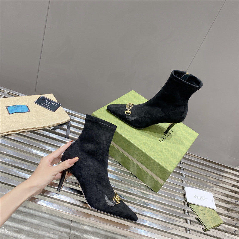 High Quality Luxury Gucci Pointed Toe High-Heeled Ankle Boots – Style 98899 product detail