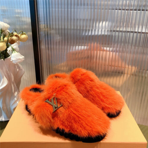 High Quality Luxury Louis Vuitton Mink Fur Slippers