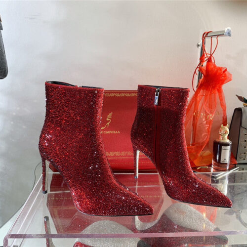 High Quality Luxury Rene Caovilla Drilled Pointed High Heel Booties