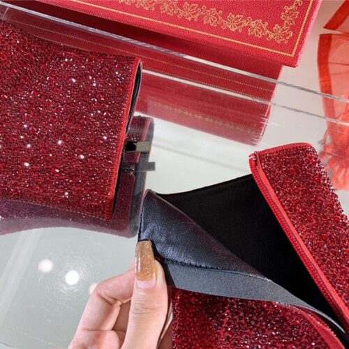 High Quality Luxury Rene Caovilla Drilled Pointed High Heel Booties product detail