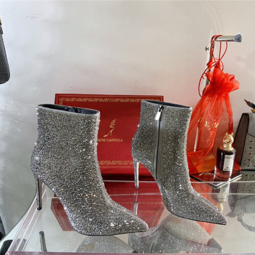 High Quality Luxury Rene Caovilla Drilled Pointed High Heel Boots