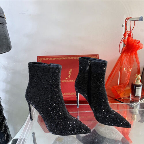 High Quality Luxury Rene Caovilla Drilled Pointed High Heel Booties – Style 44294
