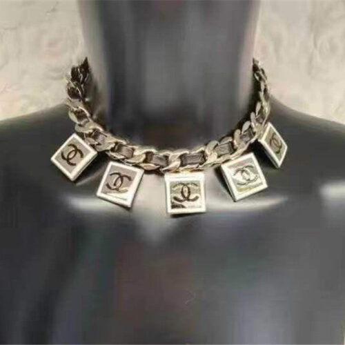 High Quality Luxury Chanel Square Cc Leather Necklace alternate view