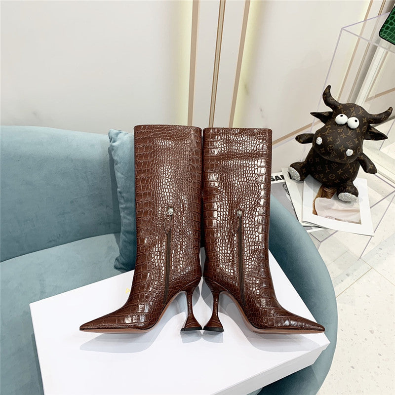 High Quality Luxury Amina Muaddi Crocodile Print Boots product detail