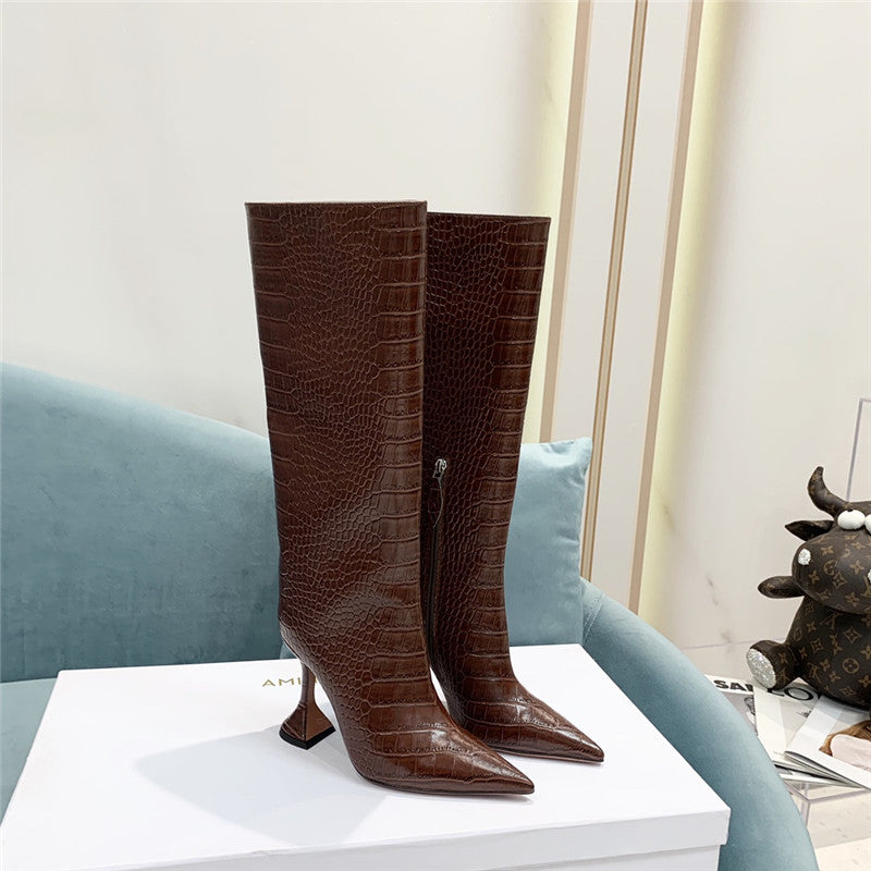 High Quality Luxury Amina Muaddi Crocodile Print Boots product detail